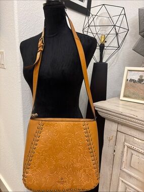 Wild West Los Angeles Tan  Tooled Leather Crossbody Bag